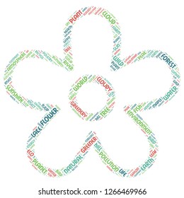 Nature word cloud in flower shape as color, vector file for EPS10