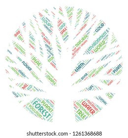 Nature word cloud in forest shape as color, vector file for EPS10