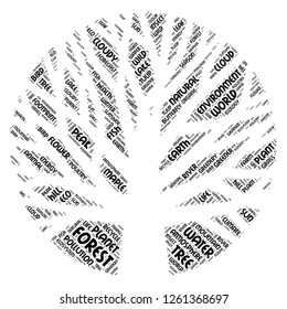 Nature word cloud in forest shape, vector file for EPS10