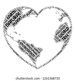 Nature word cloud in heart shape , vector file for EPS10
