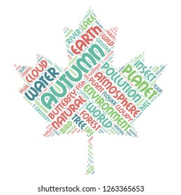 Nature word cloud in maple shape as color, vector file for EPS10