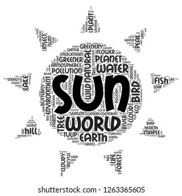 Nature word cloud in the sun shape , vector file for EPS10