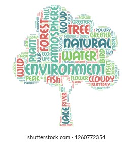 Nature word cloud in tree shape as color, vector file for EPS10