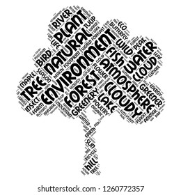 Nature word cloud in tree shape, vector file for EPS10