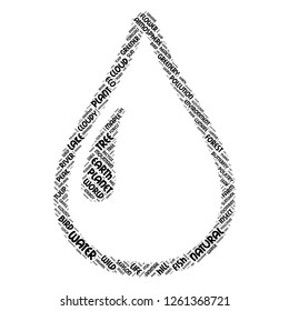 Nature word cloud in water drop shape,  vector file for EPS10