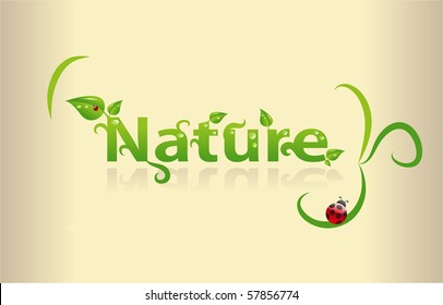 Palabra natural con hojas y cucharillas