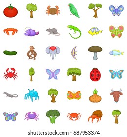 Nature world icons set. Cartoon style of 36 nature world vector icons for web isolated on white background