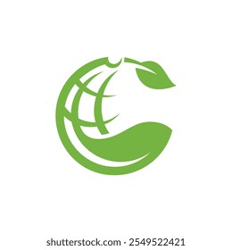 Nature World logo design template vector. Earth with Leaf logo concept