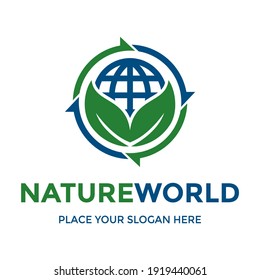 Nature world vector logo template. This design use leaf and arrow symbol. Suitable for recycle.