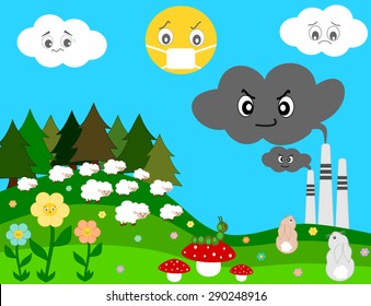 nature worried about factory pollution cartoon vector concept illustration