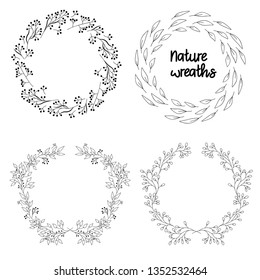 Nature wreaths, set of illustrations, vector