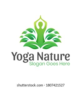 nature yoga logo, healthy life with yoga meditation logo design vector template