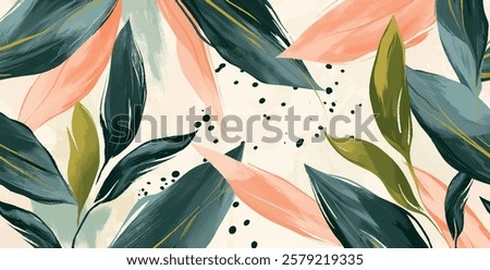 Nature-inspired abstract floral background. Stylized leaves in a palette of muted colors, sophisticated and contemporary vibe watercolor design. Botanical vector illustration for wallpaper