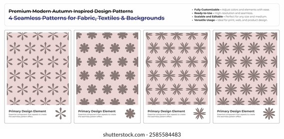 Nature-Inspired Autumn Seamless Vector Patterns – 4 Decorative Designs for Fabric and Print