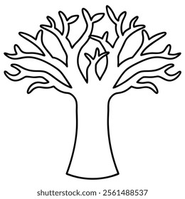 Nature-Inspired Line Art of a Baobab Tree with a Thick Trunk