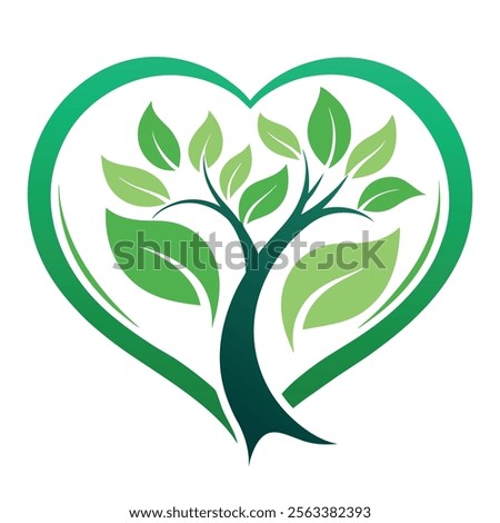Nature-inspired logo design with a tree and house enclosed in a heart shape. Perfect for branding related to eco-friendly housing, environmental groups, or lifestyle products.