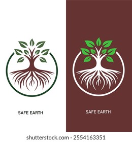 A nature-inspired logo featuring a tree with lush green leaves and detailed roots enclosed in a circular outline.Perfect for eco-friendly businesses, environmental organizations.