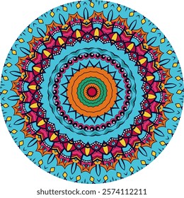 Nature-Inspired Mandala with Floral Motifs and Cool Color Layers