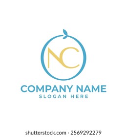 A nature-inspired NC logo elegantly intertwined within a circular frame. Delicate leaves sprout from the frame, conveying growth, freshness, and harmony. for business in nature, health, or wellness.