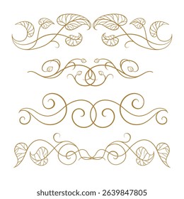 Nature-inspired swirl dividers with curled leaves. Organic line ornaments for rustic and vintage designs.