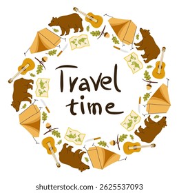 Nature-inspired travel design featuring camping themes and wildlife elements