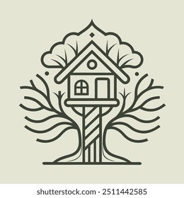Nature-inspired treehouse logo design, ideal for branding and eco-friendly themes.
