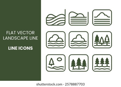 Nature-Related Icons | Editable Line Style Vector for Sea, Forest, River, and More