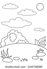 Natures background, summer.Black and white vector image. Coloring.