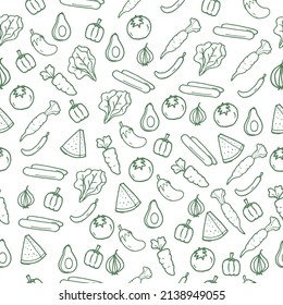 Nature's Bounty: Bring the essence of a bountiful harvest into your designs with this seamless pattern. The hand-drawn fruit and vegetable icons, isolated on a white background, radiate natural fresh