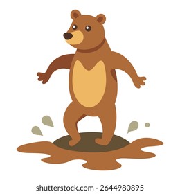 Nature's Disco A Happy Bear Unleashing Its Inner Dancer While Frolicking Freely in a Muddy Oasis