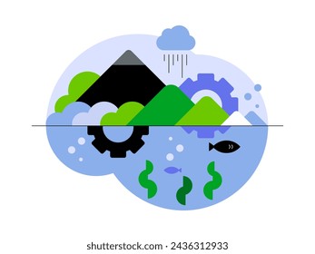 Nature's energy sources. Earth's surface and underwater life. Weather and biosphere. Natural processes. Climate. Simple flat illustration. Vector file.