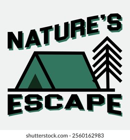 Nature's Escape logo featuring a green camping tent and pine tree icon, perfect for outdoor adventure, camping, hiking, travel, wilderness, nature retreats, and eco-friendly design.