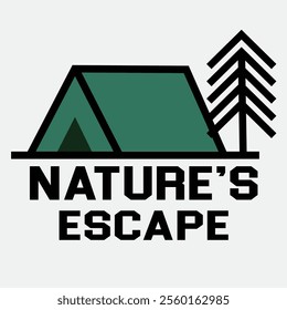 Nature's Escape logo featuring a green camping tent and pine tree icon, perfect for outdoor adventure, camping, hiking, travel, wilderness, nature retreats, and eco-friendly design.