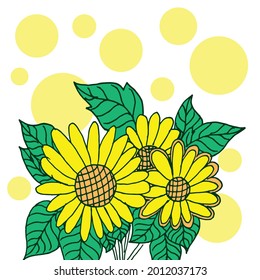 Nature's Graceful Touch: Hand-drawn sunflower and green leaf illustration for projects seeking a touch of natural beauty and elegance. Perfect for creating visually appealing and refined designs