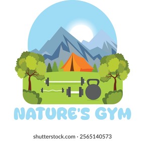 Nature's Gym No Membership Required Funny Adventure Hiking Outdoor Gift Print Graphics and Template For Print On Demand Business.