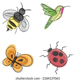 natures pollinators bee, hummingbird, butterfly, ladybug 