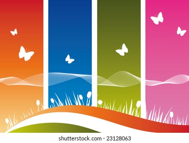 Nature's Silhouette on Colorful Background. All elements are on separate layers and can be easily edited.