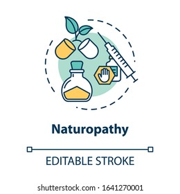 Naturopathy concept icon. Alternative and conventional medicine idea thin line illustration. Treatment with natural, organic remedies. Vector isolated outline RGB color drawing. Editable stroke