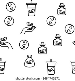 Naturopathy Therapy Vector Seamless Pattern Thin Line Illustration