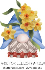 Naughtily Gnome with Flowers watercolor