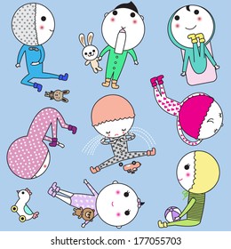 Naughty babies pattern illustration set