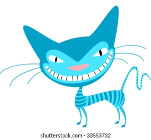 Naughty blue striped cat with a big smile