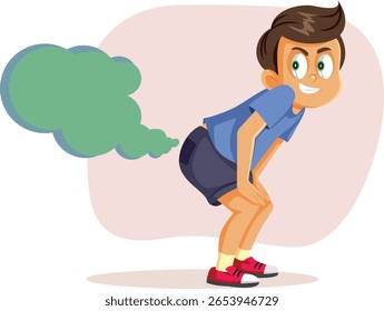 
Naughty Boy Farting para uma ilustração engraçada vetor de brincadeira. Criança com atitude grosseira agindo como má 