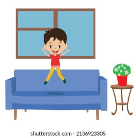 naughty boy jumping on sofa