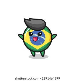 naughty brazil flag badge character in mocking pose , cute style design for t shirt, sticker, logo element