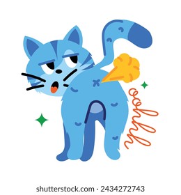 Naughty cat fart, flat editable sticker  