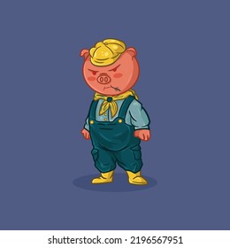 Naughty cute pig with yellow hat, Cartoon vector icon illustration. flat cartoon style