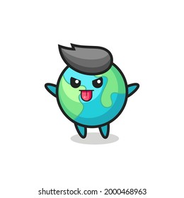 naughty earth character in mocking pose , cute style design for t shirt, sticker, logo element