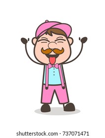 Naughty Employee Teasing with Tongue, Vector Illustration