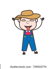 Naughty Farmer Teasing with Stuck-Out Tongue Vector